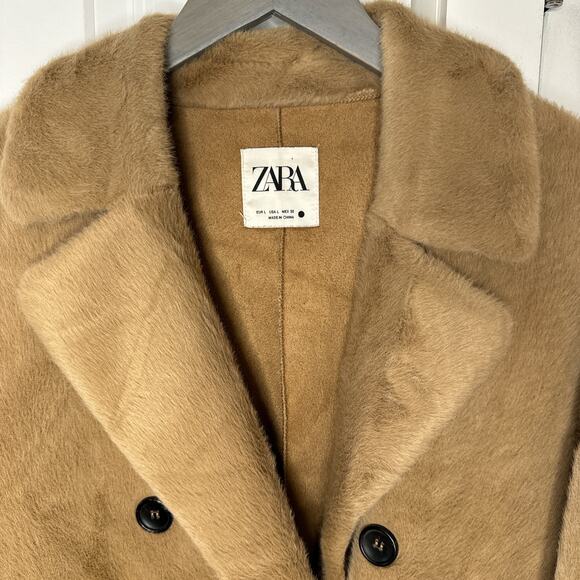 ZARA Light Brown Beige Faux Fur Long Coat Trench Blogger Favorite | Large - Picture 6 of 16